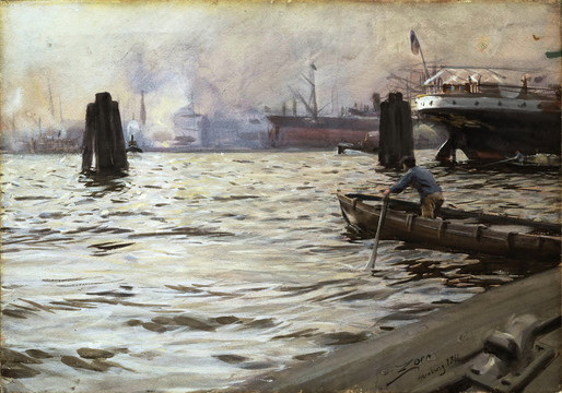 安德斯·佐恩码头风景油画
