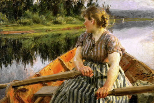 安德斯·佐恩划船的女人油画