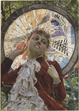 安德斯·佐恩打伞的贵妇油画