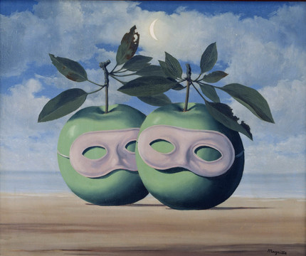 勒内·马格里特苹果和眼罩超现实油画
