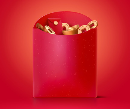新年装满财富的红包模型