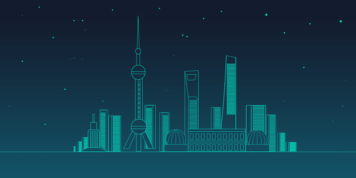 上海地标东方明珠线条城市夜景