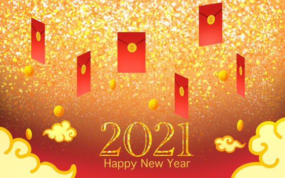 手绘2021新年红包装饰背景