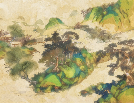 新中式抽象手绘山水装饰画