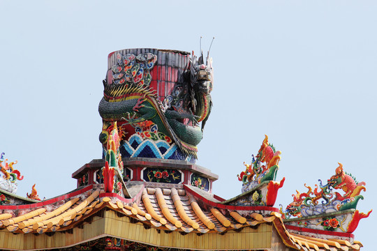 中国厦门土地庙屋顶上的闽南传统