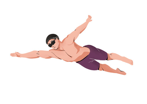 扁平肌理风格男子游泳比赛插画