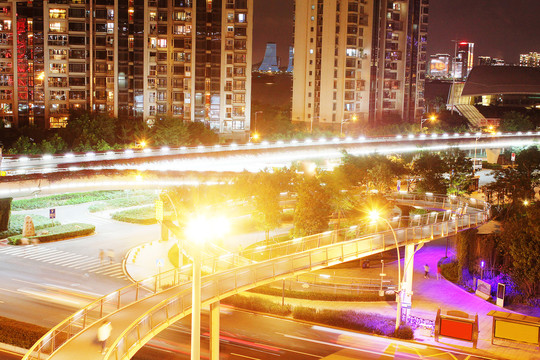 厦门山海步道的夜间风景