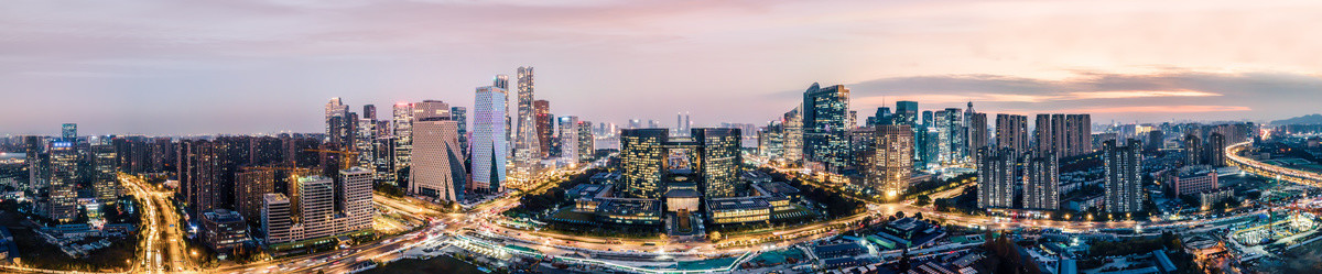 航拍杭州建筑景观天际线全景