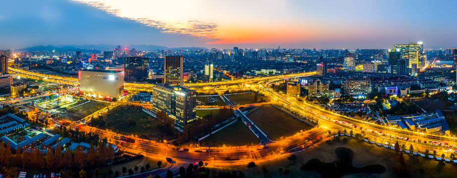 航拍杭州城夜景