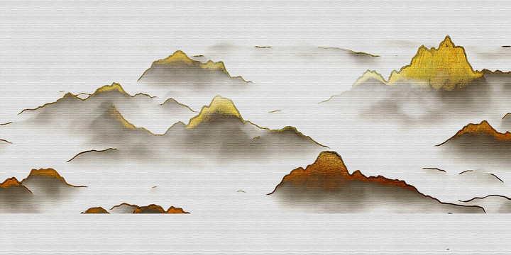 新中式抽象禅意山水情背景壁画