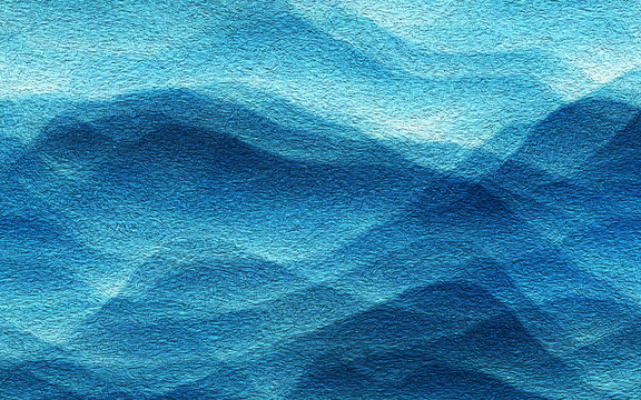 蓝色油画山水装饰