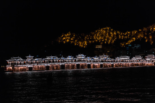 潮州古桥广济桥湘子桥夜景灯光秀