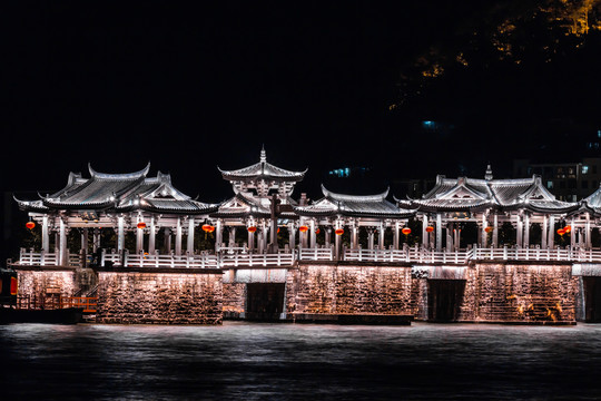 潮州古桥广济桥湘子桥夜景灯光秀