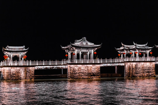 潮州古桥广济桥湘子桥夜景灯光秀