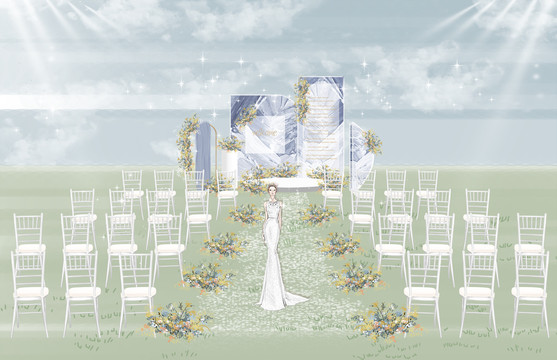 蓝黄户外婚礼设计