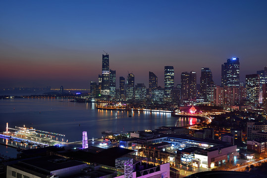 青岛浮山湾城市建筑风光夜景