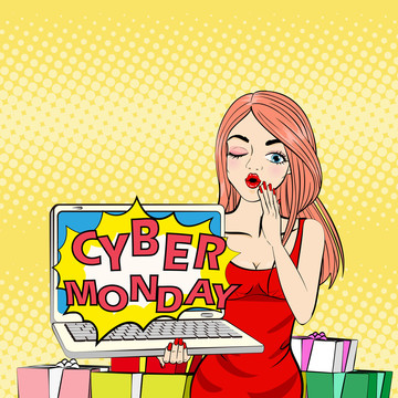 红发女孩剁手星期一笔记本电脑购物插图
