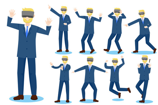 商务男士体验VR设计插画