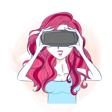 美女体验VR创意设计插图