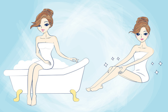 美女沐浴创意设计插画