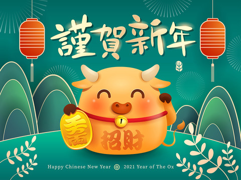 谨贺新年2021可爱招财小金牛