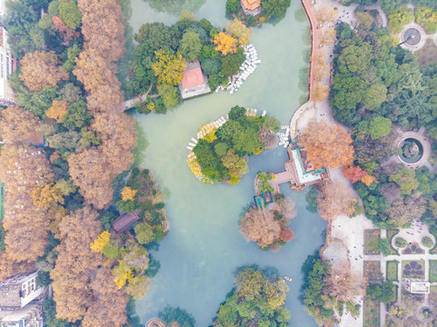 湖北武汉中山公园深秋初冬航拍风