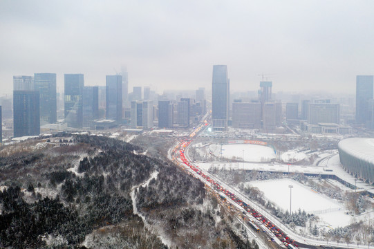 航拍雪后的济南东部新城08