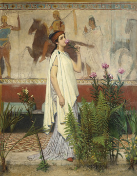 劳伦斯·阿尔玛·塔德玛闻着鲜花少女油画