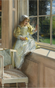劳伦斯·阿尔玛·塔德玛窗台上的孩子油画
