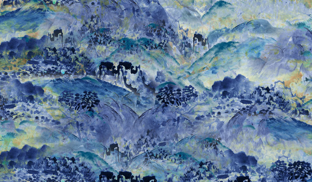 中式大气蓝色山水背景墙