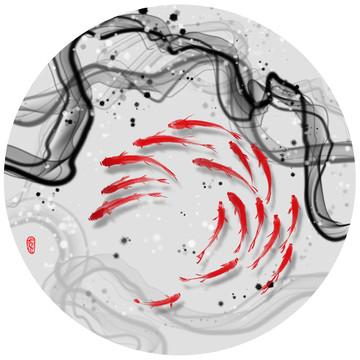 中式抽象水墨鱼装饰画