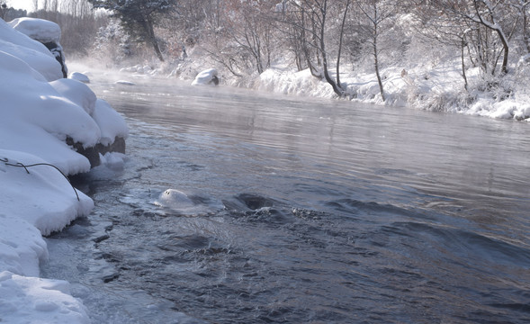 东北的冬天的河水