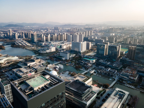 宁波城市景观鸟瞰图航拍