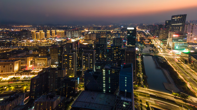 宁波建筑景观夜景鸟瞰图航拍