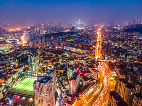 青岛老城夜全景大画幅鸟瞰图