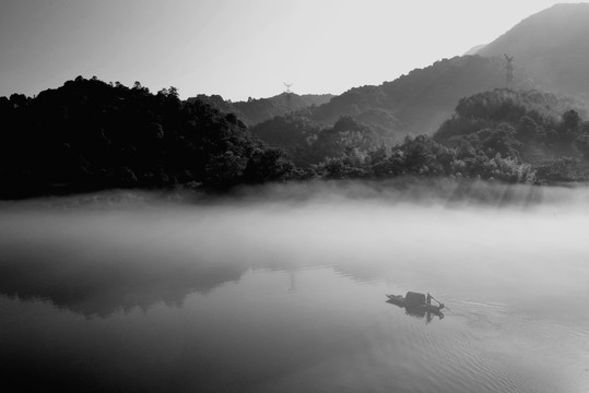 桂林山水黑白照片