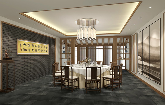 中式餐厅包房效果图