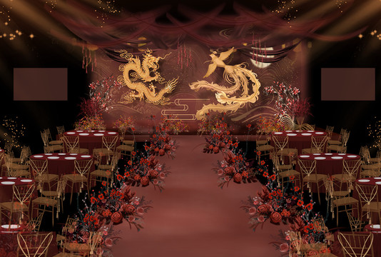 中式主舞台婚礼手绘效果图