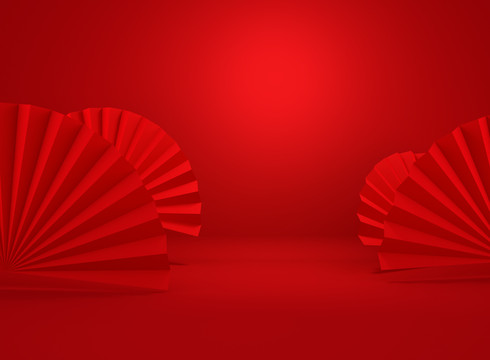 中国风红色纸扇扇子海报背景