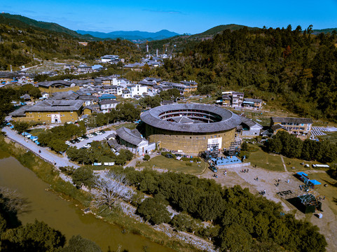 航拍福建永定土楼景区振成楼