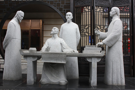 清代文人聚会雕像