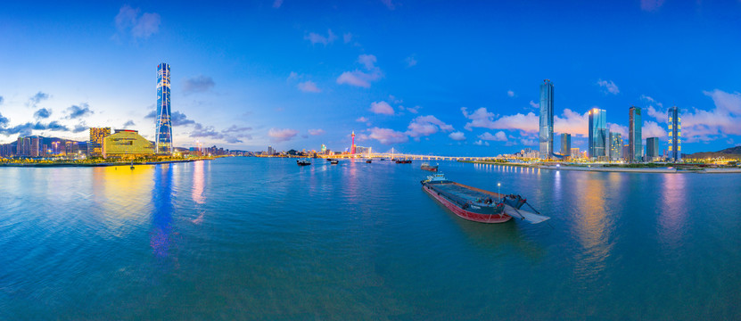 珠海与澳门夜景航拍