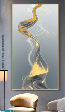 现代简约晶瓷抽象线条金箔玄关画