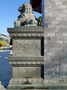 中式石狮子雕塑特写