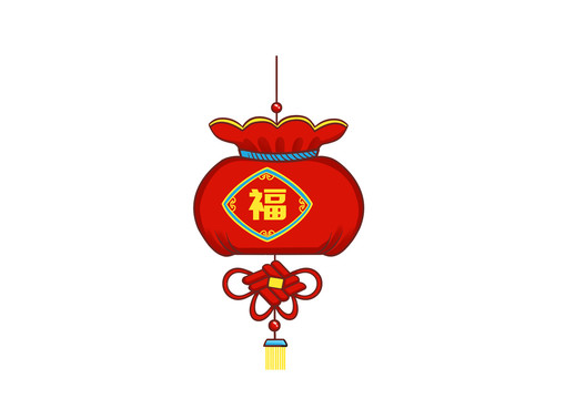 卡通中国风新年福袋流苏吊坠插画