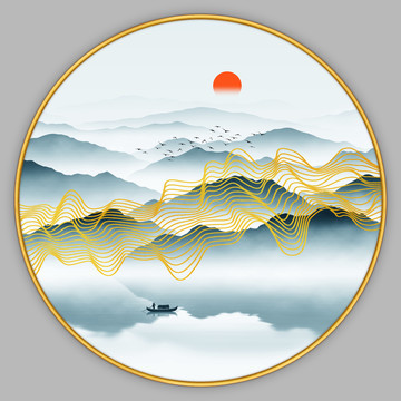 抽象线条山水画