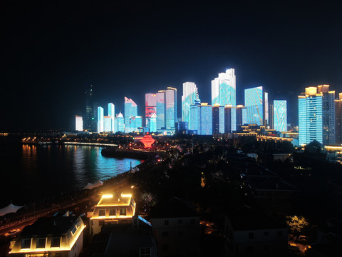 青岛市城市夜景航拍