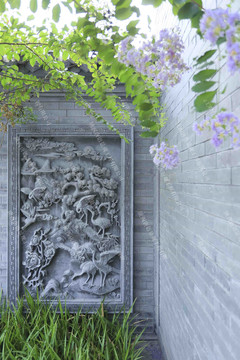 唐语中式砖雕庭院设计实景图