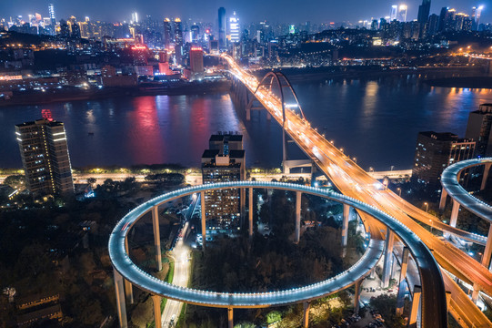 重庆菜园坝长江大桥城市夜景风光