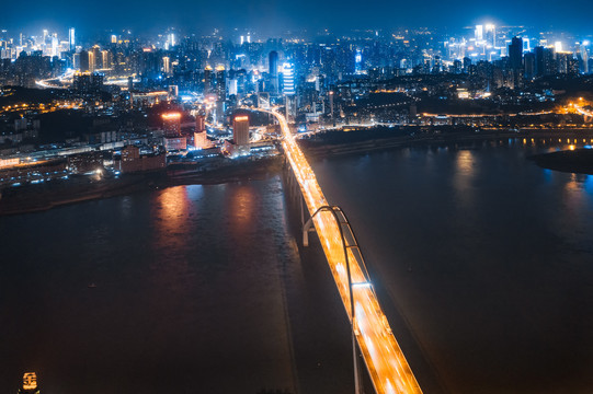 重庆菜园坝长江大桥城市夜景风光